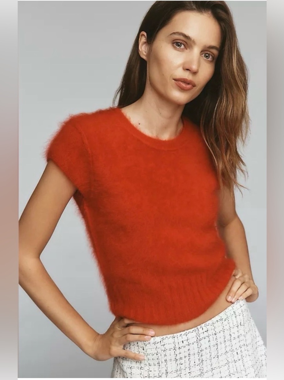 Anthropologie Pilcro Brushed Cashmere Short-Sleeve Sweater
